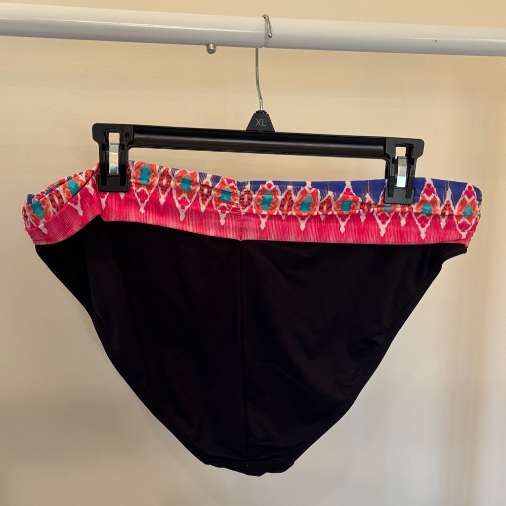 La Blanca Black Bikini Bottom with Pink and Blue Waistband - Picture 3 of 3